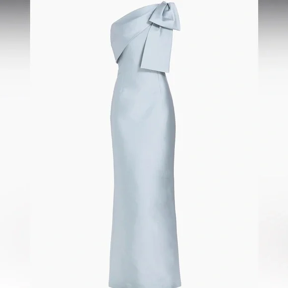 Sachin and Babi BONNIE one shoulder bow sliver gown Sz 4 - Picture 2 of 9
